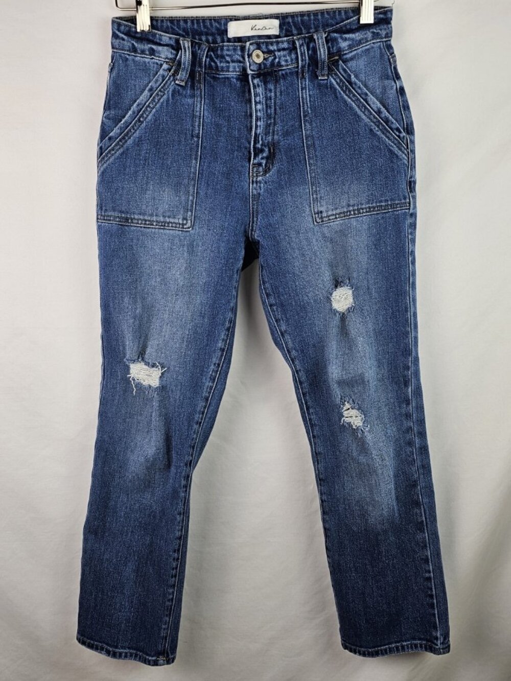 KanCan Jeans Women's Size 5 / 26 Blue Distressed Denim Pants Straight Leg